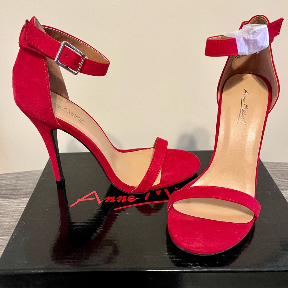 Cute Red Suede Microfiber Heels